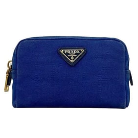 Prada Pouch ec-24112 Blue 1NA021 Canvas Size 42 PRADA Triangle Plate for Men and Women