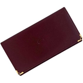 Cartier Bifold Long Wallet ec-24111 Bordeaux Burgundy Must L3000168 Leather Grained Wine Red Men's