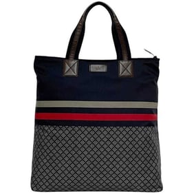 Gucci Tote Bag ec-24085 Navy Diamante 268112 Nylon Leather 498879 GUCCI Border Line Blue Men's