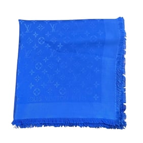 LOUIS VUITTON Louis Vuitton Silk Wool Monogram Shawl, Large, Stole/Scarf, M75242, Blue,
