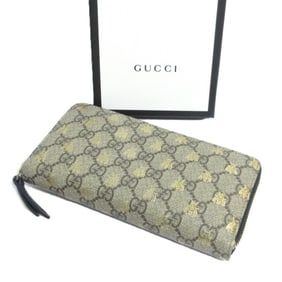 GUCCI GG Supreme Canvas Round Zip Long Wallet 410102 Beige Women's
