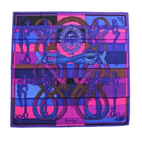 HERMES Della Cavalleria Carre 90 Silk Large Scarf/Muffler, Blue, Women's