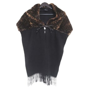 FENDI Cashmere and Mink Leopard Print Orirug Fur Candy Stole/Scarf, Black Brown, Women's