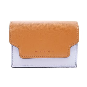 MARNI TRUNK Tri-fold Wallet, Compact Saffiano Leather, with Coin Purse, Camel, Lilac, Women's