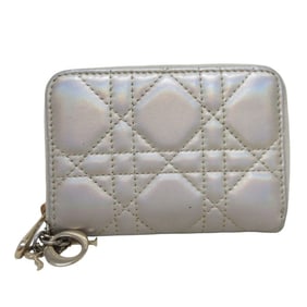 DIOR Christian Dior Lady Voyageur Small Zip Wallet/Coin Case Ivory Women's