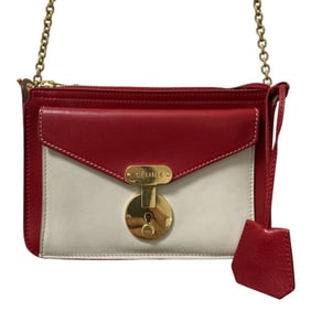 CELINE Two-tone Leather Chain Shoulder Bag in Red and White for Women