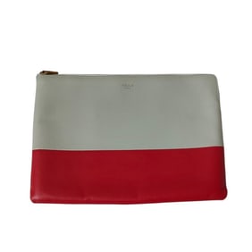 CELINE Phoebe Period Two-Tone Leather Clutch Bag, Gray and Red, Women's