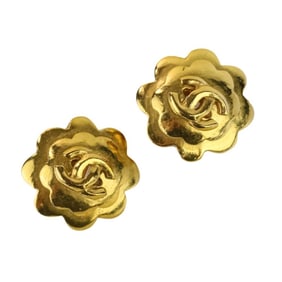 CHANEL Vintage Camellia Coco Mark Earrings, Gold, Women's