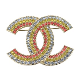 CHANEL Rhinestone Coco Mark Brooch, Rainbow Multicolor, Women's