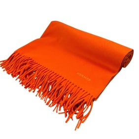 HERMES 100% Cashmere Fringe Large Scarf/Shawl Orange Men's/Women's