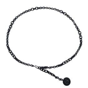 BOTTEGA VENETA Bottega Veneta metal chain belt with logo, papillon, and coin motif in black for men