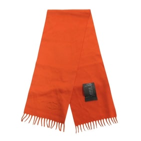 PRADA 100% Cashmere Short Stole/Scarf with Logo Embroidery and Narrow Fringe, Orange, for Men Women