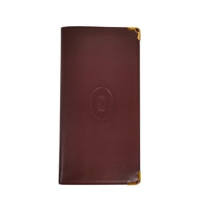 Must de Cartier Line Leather Long Wallet with Double C Logo Embossed, Bordeaux, Box, Women's