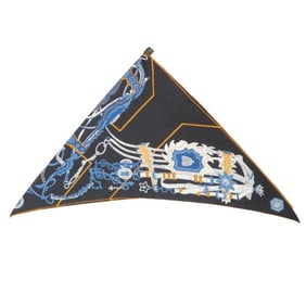 HERMES Brides & D'estin Triangle Geant Scarf, Cashmere and Silk Blend, Black Blue, Women's