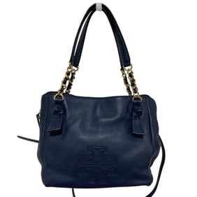 TORY BURCH Women's Leather 2-Way Satchel Chain Shoulder Bag in Navy