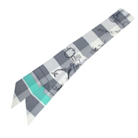 HERMES Mors et Gourmettes Horse Bit and Chain Twilly Scarf/Muffler, Gray/Green, Women's