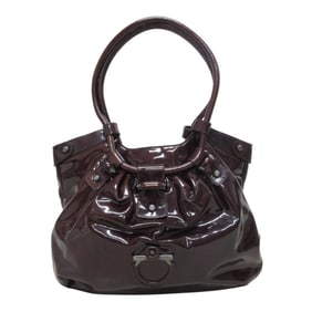 Salvatore Ferragamo Gancini patent leather handbag/shoulder bag, brown, for women