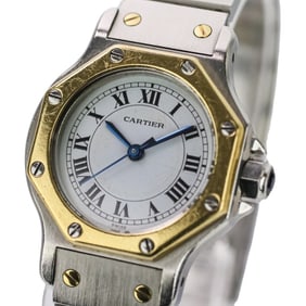 Cartier Santos Octagon SM Yellow Gold Two-tone Automatic Watch with White Roman Dial for Women
