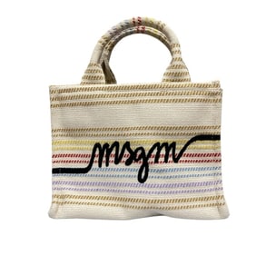 MSGM Canvas Jacquard Stitch 2-Way Handbag/Shoulder Bag, Beige, Women's