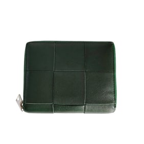 Bottega Veneta Leather Maxi Intrecciato Zip-Around Wallet, Bi-fold Green, Men's and Women's