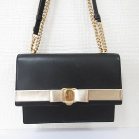 Salvatore Ferragamo Vara Ribbon Leather Chain Shoulder Bag in Black for Women