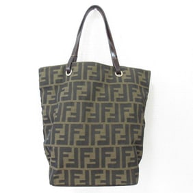FENDI Zucca Print Canvas Tote Bag with Leather Handles, 26598, Khaki, Women's