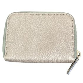 FENDI Selleria Leather Compact Wallet, Gray, Women's