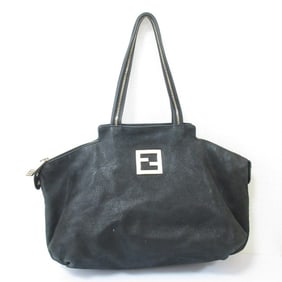 FENDI Lampo FF logo hardware leather chain tote bag, one-shoulder 8BR636, black, women's