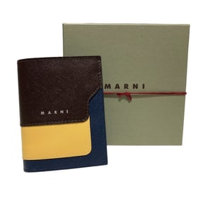 MARNI Saffiano Leather Billfold Wallet, Bi-fold Navy, Yellow, Brown, Men's and Women's