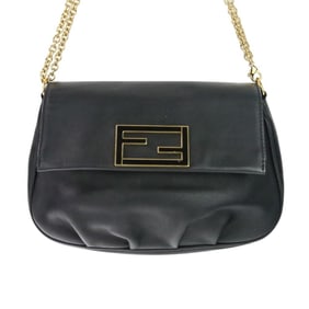 FENDI Leather Flap Chain Shoulder Bag 8M0276 Black Women's