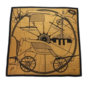 HERMES PROJET de VOITURE PETIT-DUC BATEAU Carré 140 Jean Silk Scarf/Muffler in Camel and Black for