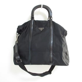 PRADA Prada Nylon and Leather 2-Way Shoulder Bag Tote Black with Silver Hardware for Men Women