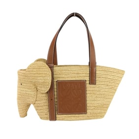 LOEWE Elephant Basket Bag, Small, Raffia Natural Brown, Women's
