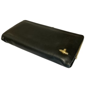 Vivienne Westwood Metal Orb Clasp Purse Leather Long Wallet Black Women's