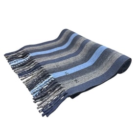 LOUIS VUITTON Striped Cashmere Wool Fringe Scarf, Navy and Gray, Men's