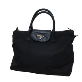 PRADA Prada Nylon and Leather Handbag 1BA106 Black Women's