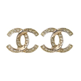 CHANEL A18 P Rhinestone Coco Mark Earrings, Champagne Gold, Women's