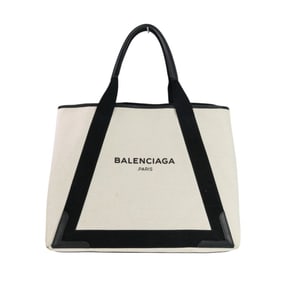 BALENCIAGA Navy Cabas M Canvas Tote Bag 339936 Ivory Black Women's