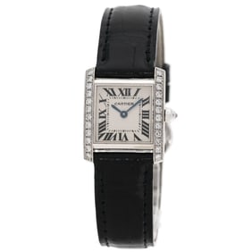 Cartier WE1002S3 Tank Française SM Watch with Genuine Diamond Bezel, 18K White Gold/Leather,