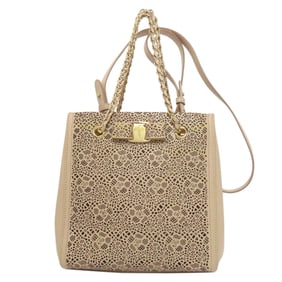 Salvatore Ferragamo Vara Ribbon Flower Punching Leather Handbag for Women