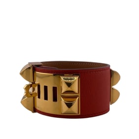 HERMES Collier de Chien L Bracelet Bangle Red Unisex
