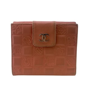 CHANEL Coco Mark Compact Wallet W Icon Line Bi-fold Pink