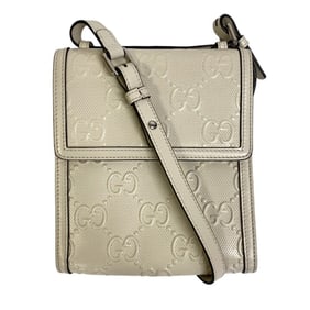 GUCCI 625782 GG Embossed Shoulder Bag, Women's, White, Unisex