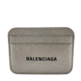 BALENCIAGA 593812 Leather x Lamé Card Case Wallet, Silver