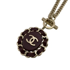 CHANEL B16B Oval Chain Coco Mark Necklace in Wine Red