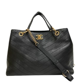 CHANEL Chevron V-Stitch Chain Hand Shoulder Bag, Women's, Black