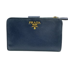 PRADA 1ML225 Compact Wallet, Saffiano Bifold Blue