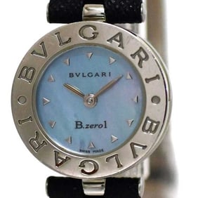 BVLGARI B-zero1 watch f-24061, blue shell, silver, black, BZ 22 S SS, leather, quartz movement,