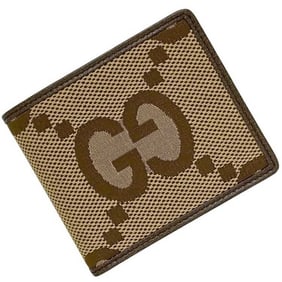 Gucci bifold wallet f-24076 beige brown jumbo GG 699308 unused canvas leather 496334 GUCCI compact