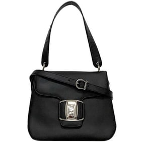 Salvatore Ferragamo 2-way bag ec-24006 in black Vara leather AQ-21 7168. crossbody flap for women.